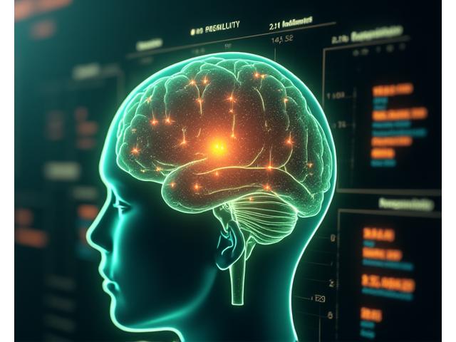 Conceptual brain health dashboard showing metrics for memory, focus, and neuroplasticity.